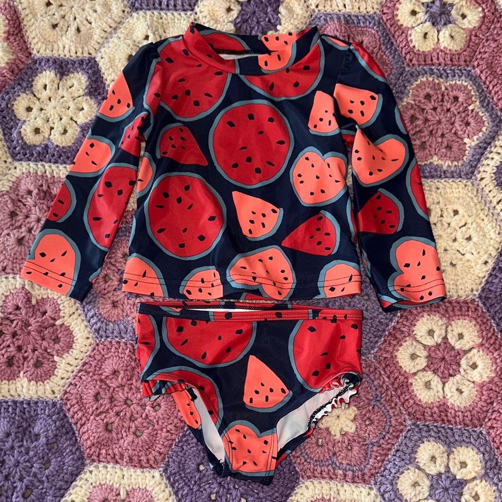 🎉Carter's Navy & Coral Watermelon Print Rashguard Set. E411